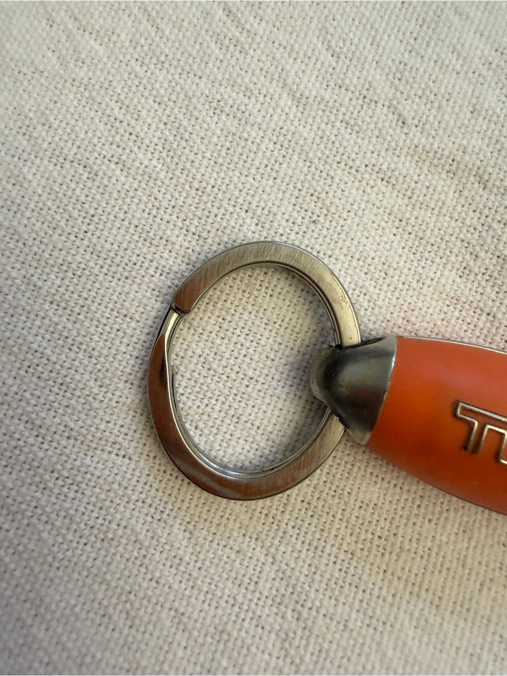 Tumi Orange Oval Logo Key Fob with Metal Ring - Picture 4 of 5